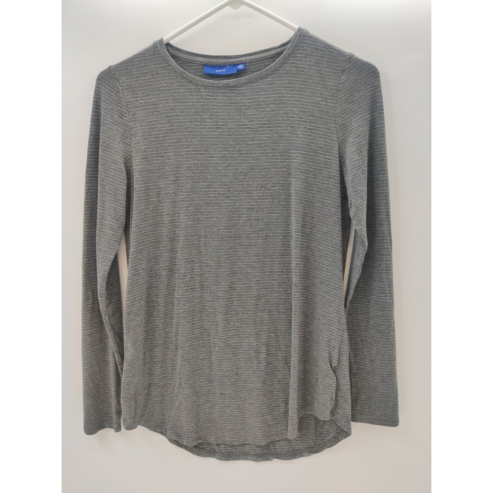 Apt. 9 Womens XS Grey Metallic Striped Long Sleeve Crew Neck Top Shimmer Tee